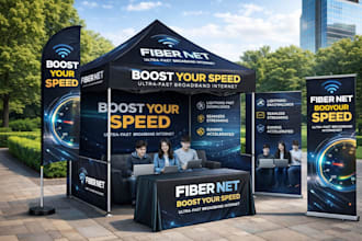 design canopy tent, feather flag, backdrop banner and roll up banner