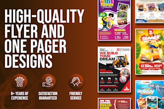 design professional flyers, one pagers and postcards for print or digital use