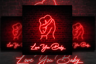 design neon album cover, neon signs, album or single cover