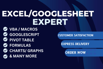 do excel spreadsheet, google sheet formula, charts, graphs, dashboard or macro