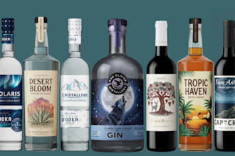 create label, logo for gin, vodka, tequila, rum, whiskey, wine, beer, liquor