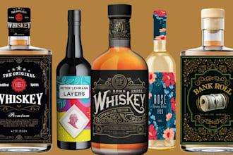 create label, logo for gin, vodka, tequila, rum, whiskey, wine, beer, liquor