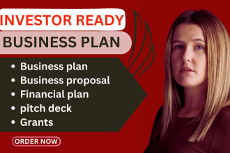 develop investor ready business plan, pitch deck, and financial plan