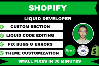 be your shopify coder, bug fix, custom coding as best shopify liquid developer