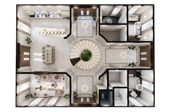 do luxury top view and isometric floor plan render