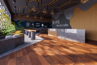 create 3d interior design for your cafe, restaurant, bar, and hotels