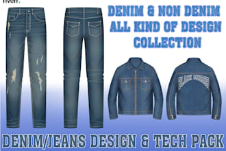 design denim, jeans pants, and jackets tech pack