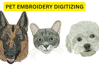 do professional and fast dog, cat, and pet face embroider digitizing