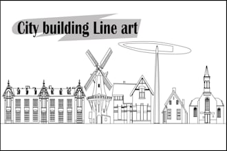 draw a detailed building line art, ancient, architecture