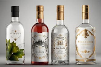 do expert energy drink, wine, gin, vodka, juice label design