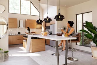 do modern kitchen design and photorealistic 3d rendering