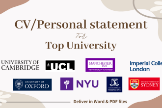help you do CV, personal statement, recommendation letter for top university