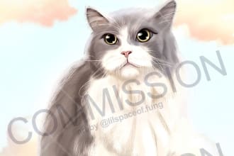 draw your pet a hand drawn digital illustration, no ai