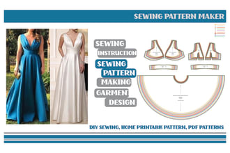 be pdf sewing pattern maker of garment, dress, gown with cad grading dxf