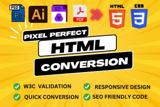 convert psd to html, figma to html, xd to html or wordpress website