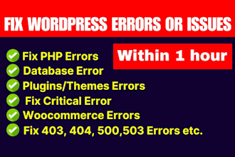 fix 403, 404, 500, 503 errors wordpress website, critical error, database error