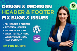 responsive design and fix header, footer and mega menu for wordpress website