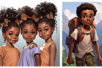 draw african american childrens book illustrations or children story book cover