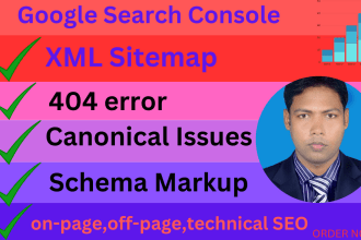 fix xml sitemap, 404 error ,canonical issues, schema markup