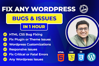 quickly fix wordpress errors, fix wordpress bugs, fix wordpress issues, HTML CSS