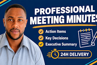 write professional meeting minutes with action items from recordings
