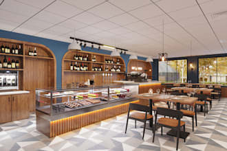 do 3d interior design,3d render for retail stores,cafe, restaurants, coffee shop