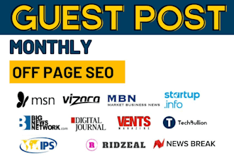 provide monthly off page SEO on high da dofollow guest post sites