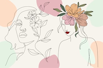draw gorgeous line art, one line art illustrations