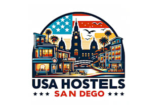 make USA hostels san diego mascot logo design in express delivery