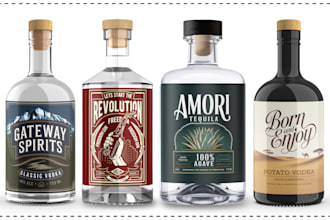 do label for wine, beer, whiskey, gin, vodka and liquor bottle design