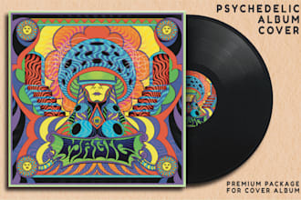 create illustration trippy psychedelic for album cover