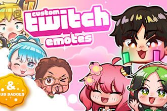 draw chibi custom emotes and badges for twitch streamer, discord, youtube