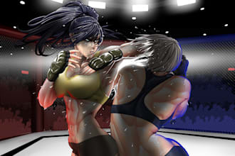 draw two characters with anime or semirealistic style