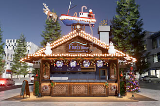 custom design an impressive 3d christmas market stall kiosk mockup