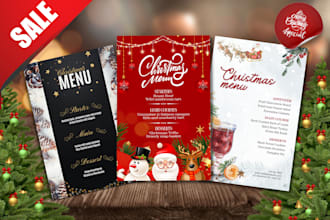 design christmas menu, food menu price list bar cafe menu flyer digital TV menu