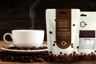 do product packaging box, pouch and product label design with 3d mockup