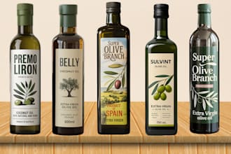 do packaging and product label for olive oil, cooking oil, coconut oil and ghee