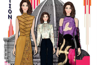 draw fashion illustration, lifestyle sketch, beauty portrait and techpacks