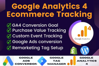 setup google analytics 4, ga4 ecommerce tracking, gtm,conversion tracking, goals