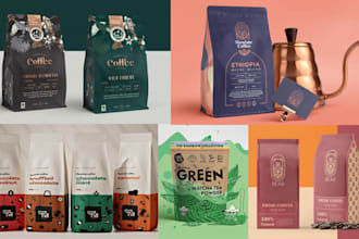 design premium coffee labels, pouch, bags, product packaging