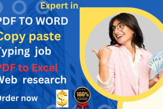 do data entry , copy paste, excel data entry typing job