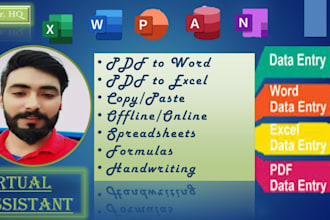 data typing work, excel and spreadsheets, word to pdf