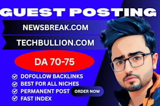 write,publish article on newsbreak,com and techbullion,com premium guest posting