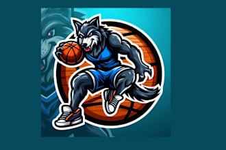 make wolf playing basketball mascot logo design with new concepts