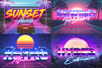 make 80s futuristic synthwave retro logo with 3d chrome neon
