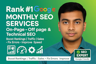 provide monthly SEO service with on page and off page for google top ranking