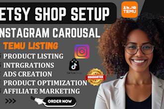 setup etsy digital products shop design instagram carousel, temu product listing