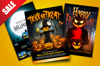 design halloween flyer, card post banner poster menu, spooky haunted trick treat