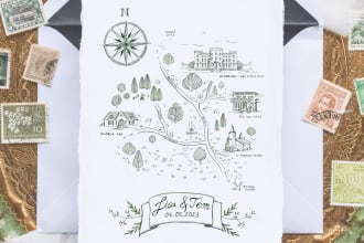 customized hand drawn ink wedding map