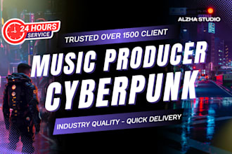 produce cyberpunk synthwave music for bgm, vtuber, game, etc